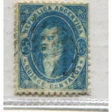 ARGENTINA 1864 GJ 24 RIVADAVIA DE 15 Cts. ESTAMPILLA CON VARIEDAD PARTE INFERIOR CON FALTA DE TINTA, FILIGRANA RAYA Y HERMOSO COLOR